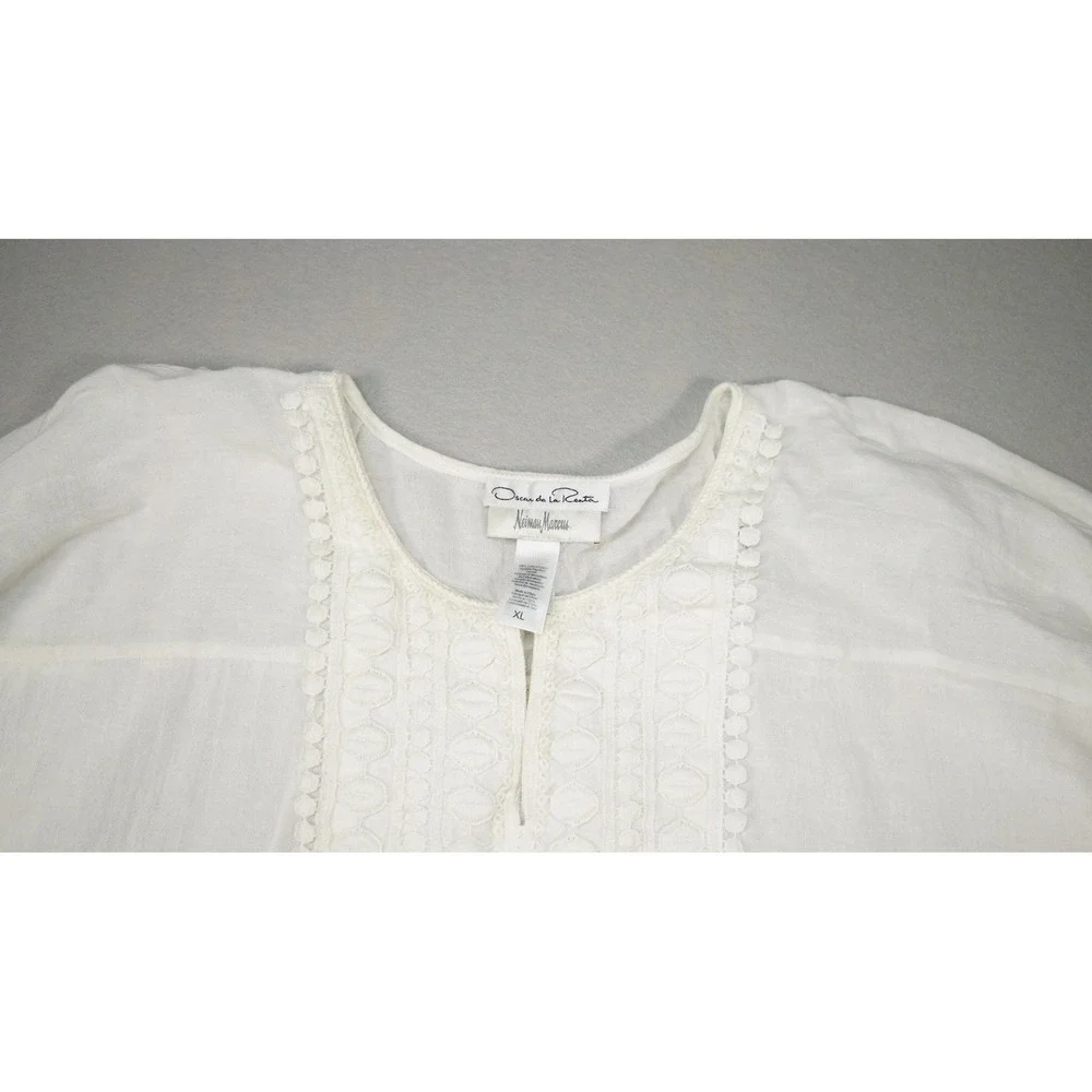 Boho Gauze Tunic Top Womens XL White Embroidered Cottagecore Resort